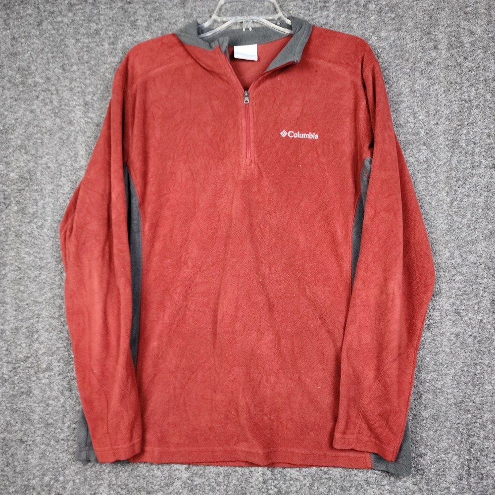 Columbia Fleece Pullover Mens Medium Red Gray Quarter Zip XM6279‎ Mock Neck